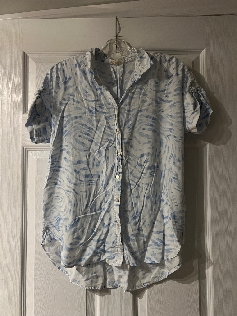 Jane and Delancey Light Blue Swirl Button-Down Blouse